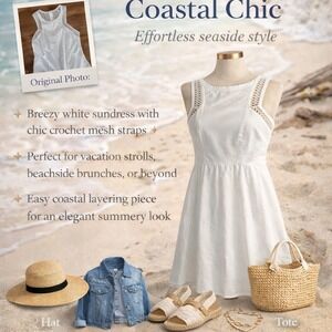 Breezy‎  Beachy White Crochet Mesh Fit Flare Mini Dress Size 8 Coastal Summer